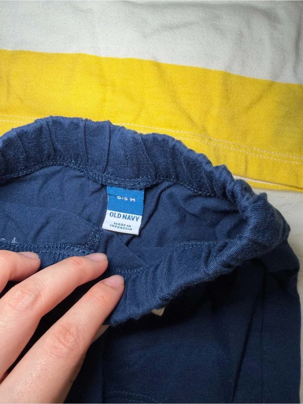 Old Navy Yellow & White Striped Tee with Navy Drawstring Shorts